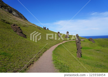 復活節島拉諾拉拉拉庫的摩艾石像 123558454