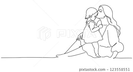 簡單的線條畫插圖一位母親親吻她的孩子母親節的愛 123558551