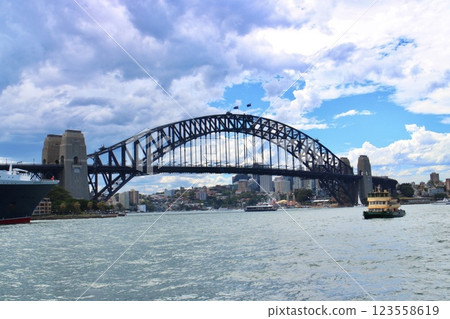 View of Sydney Harbour Bridge from the sea View of Sydney Harbour Bridge from the sea 123558619