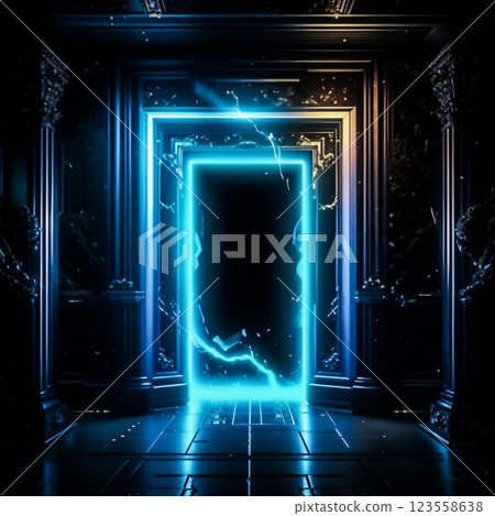 Doors to the unknown. Before the open doors to the unknown. AI generated. 123558638