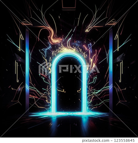 Doors to the unknown. Before the open doors to the unknown. AI generated. 123558645
