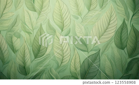 AI 圖片：帶有葉子圖案的綠色壁紙 123558908