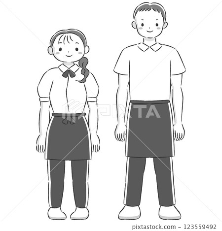 Hand-drawn illustration set of smiling men and women wearing aprons 123559492