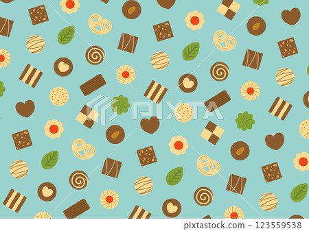 心形和 riff 等餅乾圖案的插圖_淺藍色 123559538