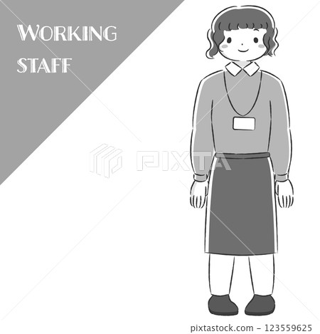 Hand-drawn illustration of a smiling woman wearing an apron Hand-drawn illustration of a smiling woman wearing an apron 123559625