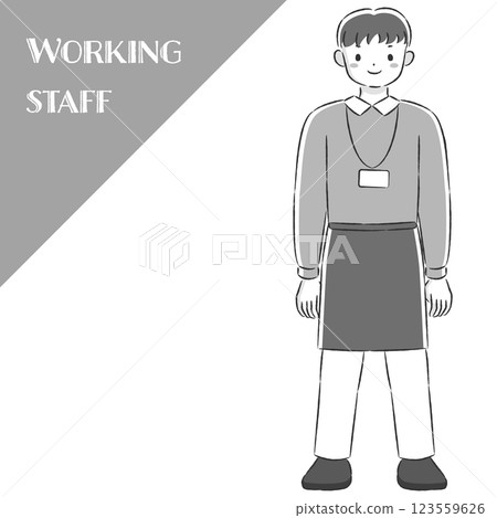 Hand-drawn illustration of a smiling man wearing an apron 123559626