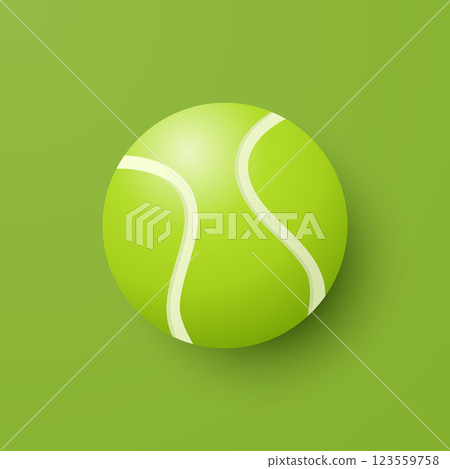 Vector 3d Tennis Ball Icon is on the Green Background Closeup. Tennis Ball Design Template, Sports Concepts, Competition Promotions, Advertisements, Graphics for a Tennis Event. Sports Background 123559758