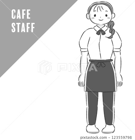 Hand-drawn illustration of a smiling woman wearing an apron 123559798