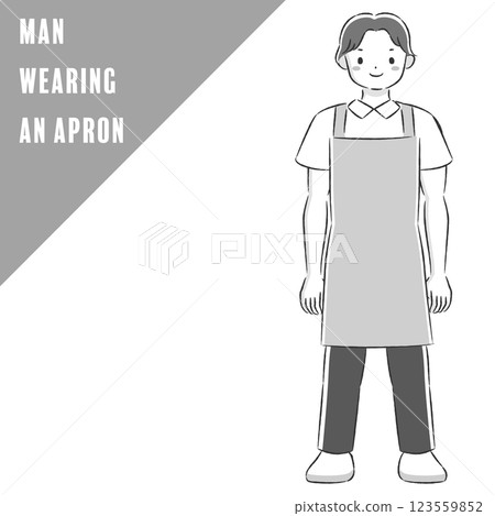 Hand-drawn illustration of a smiling man wearing an apron Hand-drawn illustration of a smiling man wearing an apron 123559852