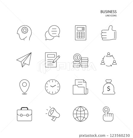 Set of business black line icons on white background, Vector Illustration 123560230