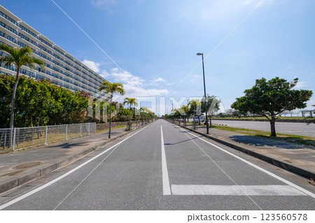 Straight road in Itoman, Okinawa 123560578
