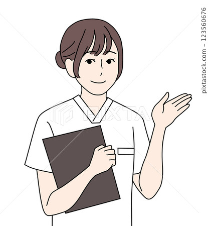 A nurse wearing a white scrub giving directions A nurse wearing a white scrub giving directions 123560676