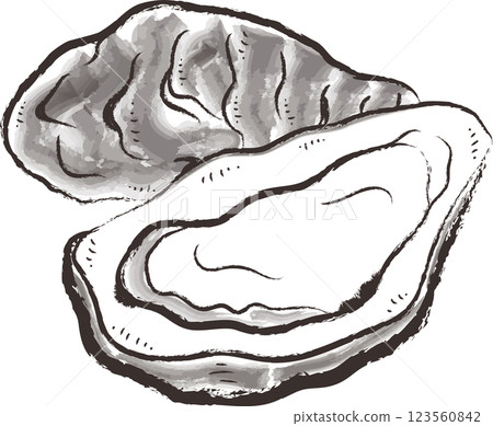 水墨畫風格的牡蠣插圖 水墨畫風格的牡蠣插圖 123560842