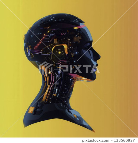 Futuristic AI Profile with Circuit Design and Gradient Background 123560957