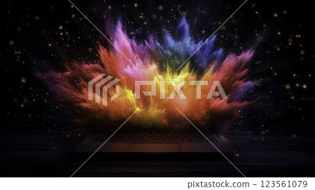 Abstract Artistic Explosion of Colors from a Laptop Illustrating Creativity 123561079