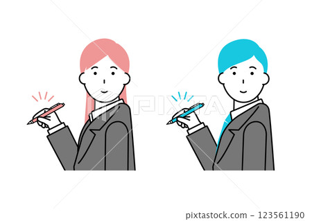 穿著西裝的男人和女人拿著筆的插圖 123561190