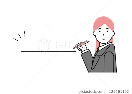 圖：一位穿著西裝、手拿原子筆並畫下劃線的女士 123561192