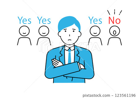 A man in a suit who is troubled by differences in opinions and ideas among his team members A man in a suit who is troubled by differences in opinions and ideas among his team members 123561196