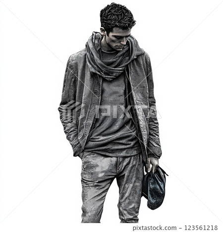 Stylish Young Man in Trendy Fashionable Outfit Against White Background Stylish Young Man in Trendy Fashionable Outfit Against White Background 123561218