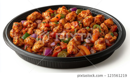 Sizzling Platter of Fajitas with Colorful Peppers and Onions 123561219