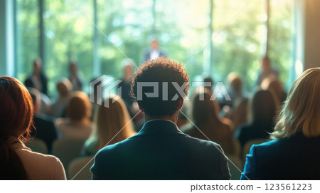 Engaging Audience at a Conference in Natural Light Setting 123561223