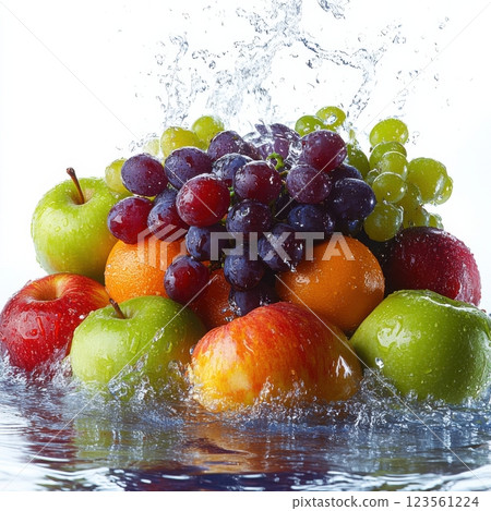 Colorful Fruits Cascading with Water for Refreshing Visual Appeal 123561224