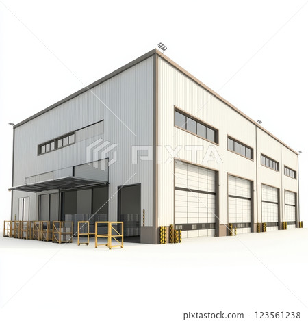 Large Industrial Building with Open Space Surrounded by Environment 123561238