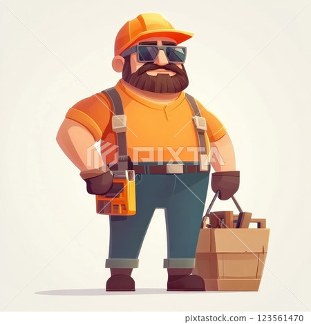 Cartoon Builder Character with Sunglasses and Safety Gear Isolated Cartoon Builder Character with Sunglasses and Safety Gear Isolated 123561470