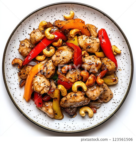 Delicious Thai Cashew Chicken Stir Fry with Colorful Peppers 123561506