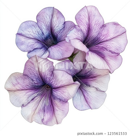 Gentle Watercolor Petunias in Soft Shades of Purple 123561533