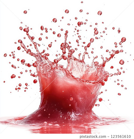 Dramatic Burst of Watermelon Juice Splashes in Bright Red Color 123561610
