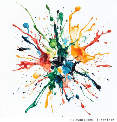 Beautiful Chaotic Watercolor Paint Splashes in Vibrant Colors 123561736