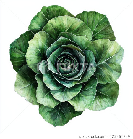 Lush Green Lettuce Plant with Leafy Texture and Detailed Foliage 123561769