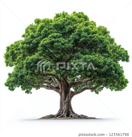 Majestic Broadleaf Tree with Thick Trunk and Sprawling Canopy 123561798