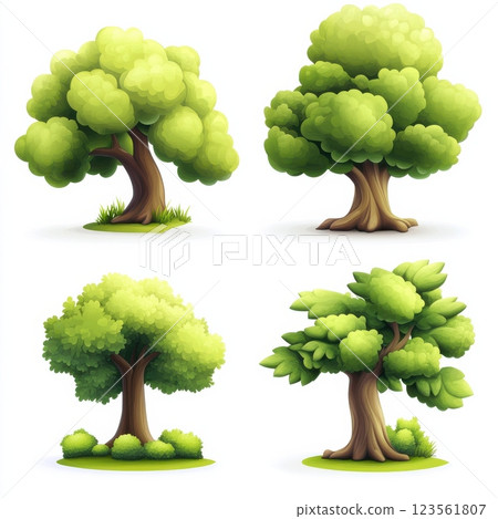 Colorful Cartoon Trees with Rounded Tops and Vibrant Green Foliage 123561807