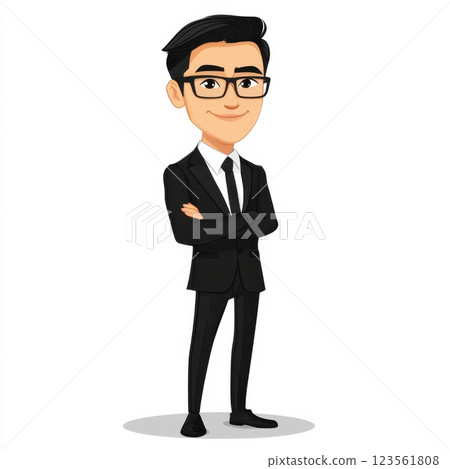 Corporate Cartoon Character of Asian Man in Business Suit Vector Art 123561808