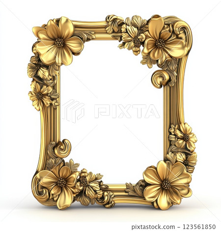 Ornate Golden Floral Frame with Lavish Detailing for Artwork 123561850
