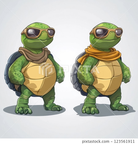 Cartoon Turtle Character with Sunglasses and Accessories Isolated 123561911