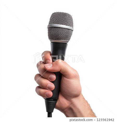 Hand Gripping Microphone During Important Public Speaking Moment 123561942