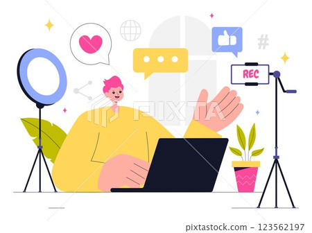 Content Creation Vector Illustration featuring Digital Marketing Copywriting, Social Media Engagement, Content Customization and Community Interaction Content Creation Vector Illustration featuring Digital Marketing Copywriting, Social Media Engagement, Content Customization and Community Interaction 123562197