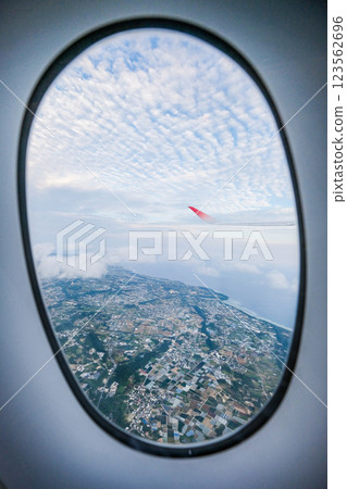 Okinawa seen from an airplane window Okinawa seen from an airplane window 123562696