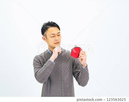 Middle-aged man in casual wear looking at his wallet 123563025