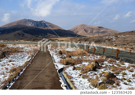 Snow-capped Mount Kishima, Mount Aso Park Road, Winter scenery of Aso Snow-capped Mount Kishima, Mount Aso Park Road, Winter scenery of Aso 123563420