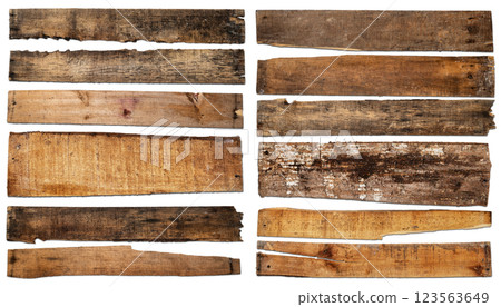 Set of various wood planks isolated over a white background. Copy space or mockup Set of various wood planks isolated over a white background. Copy space or mockup 123563649