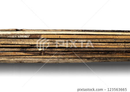 Top view of wood plank stack isolated over white background. Natural wooden texture. Flat lay Top view of wood plank stack isolated over white background. Natural wooden texture. Flat lay 123563665