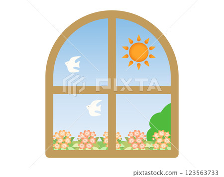 具有白天景觀的窗戶的插圖素材 123563733