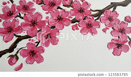 非常適合做明信片！白色背景圖上鮮豔的櫻花 123563785