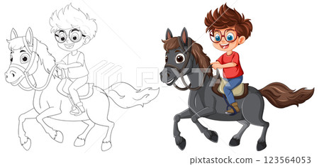 Child Riding a Cartoon Horse 123564053