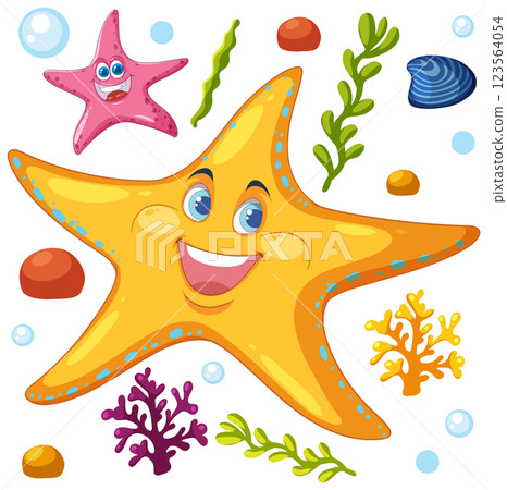 Cheerful Starfish and Ocean Friends Cheerful Starfish and Ocean Friends 123564054