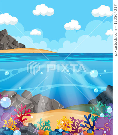 Vibrant Underwater Sea Life Scene Vibrant Underwater Sea Life Scene 123564317